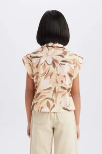 DeFacto Crop Patterned Cotton Short Sleeve Shirt Girl - Image 6
