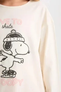DeFacto Girl's Pajama Set Snoopy Long Sleeve Top with Elastic Waist Long Bottom - Image 4