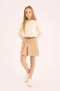 DeFacto Arched pleated Gabardine Skirt Girls'