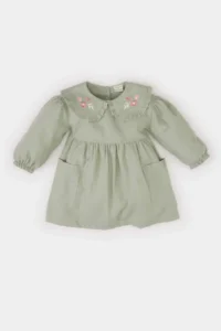 DeFacto Baby Girl Big Collar Embroidered Long Sleeve Pocket Twill Dress