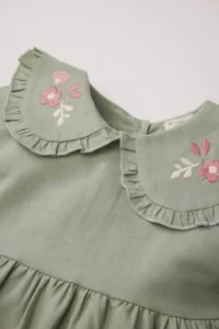 DeFacto Baby Girl Big Collar Embroidered Long Sleeve Pocket Twill Dress - Image 2