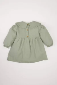 DeFacto Baby Girl Big Collar Embroidered Long Sleeve Pocket Twill Dress - Image 4