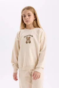 DeFacto Girl's Pajama Set Printed Long Sleeve Top with Elastic Waist Bottom - Image 3