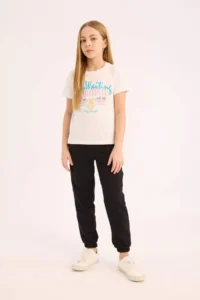 DeFacto Girl's Elastic Waist Printed Jogger Sweatpants 25SP - Image 2