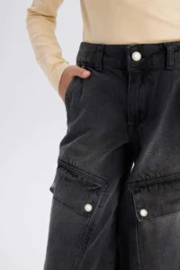 DeFacto Wide Leg Cargo Wide Leg Cotton Trousers Girls - Image 6