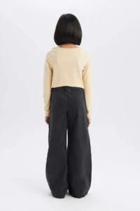 DeFacto Wide Leg Cargo Wide Leg Cotton Trousers Girls - Image 7