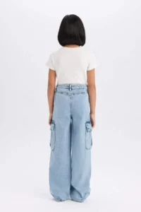 DeFacto Wide Leg Cargo Wide Leg Cotton Jean Trousers Girls - Image 7