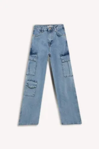 DeFacto Wide Leg Cargo Wide Leg Cotton Jean Trousers Girls - Image 8