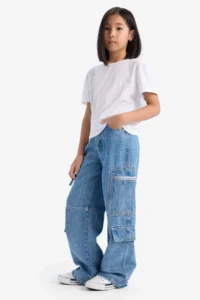 DeFacto Wide Leg Cargo Wide Leg Jean Trousers Girls