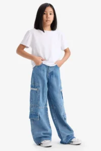 DeFacto Wide Leg Cargo Wide Leg Jean Trousers Girls - Image 2