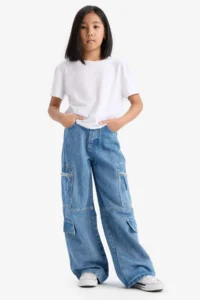 DeFacto Wide Leg Cargo Wide Leg Jean Trousers Girls - Image 3
