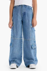 DeFacto Wide Leg Cargo Wide Leg Jean Trousers Girls - Image 4