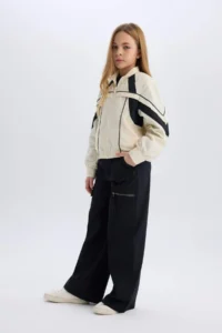 DeFacto Wide Leg Cargo Wide Leg Cotton Trousers Girls - Image 4