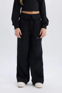 DeFacto Wide Leg Cargo Wide Leg Cotton Trousers Girls - Image 5
