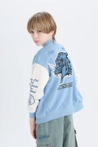 DeFacto Printed College Collar Bomber Jacket Boy