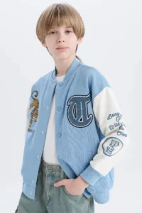 DeFacto Printed College Collar Bomber Jacket Boy - Image 3
