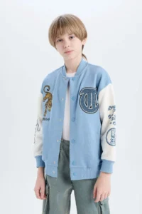 DeFacto Printed College Collar Bomber Jacket Boy - Image 4