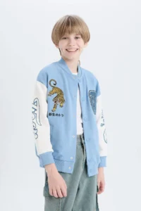 DeFacto Printed College Collar Bomber Jacket Boy - Image 5