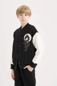 DeFacto Back Printed College Collar Bomber Jacket Boy - Image 3