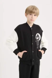 DeFacto Back Printed College Collar Bomber Jacket Boy - Image 4