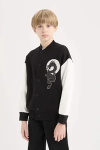 DeFacto Back Printed College Collar Bomber Jacket Boy - Image 5