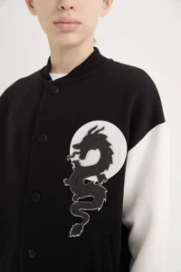 DeFacto Back Printed College Collar Bomber Jacket Boy - Image 6