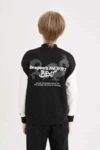 DeFacto Back Printed College Collar Bomber Jacket Boy - Image 7