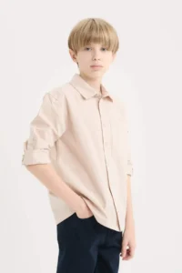 DeFacto Oversize Wide Fit Polo Collar Parachute Long Sleeve Shirt Boy