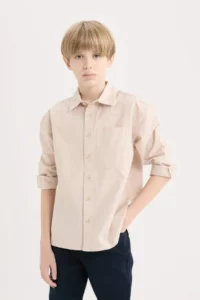 DeFacto Oversize Wide Fit Polo Collar Parachute Long Sleeve Shirt Boy - Image 4
