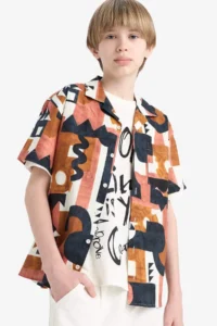 DeFacto Oversize Wide Fit Patterned Short Sleeve Shirt Boy - Image 4