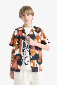 DeFacto Oversize Wide Fit Patterned Short Sleeve Shirt Boy - Image 5