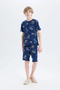 DeFacto 100% Cotton Regular Fit Patterned Elastic Waist Pajama Set for Boy