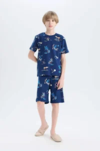 DeFacto 100% Cotton Regular Fit Patterned Elastic Waist Pajama Set for Boy - Image 2