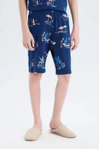 DeFacto 100% Cotton Regular Fit Patterned Elastic Waist Pajama Set for Boy - Image 6