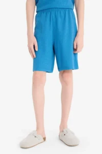 DeFacto Waffle Pajama Set Short Sleeve Top with Elastic Waist Shorts Boy - Image 6