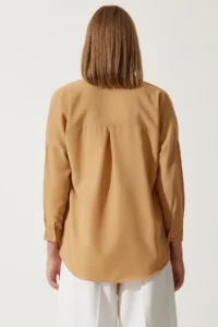 Happiness İstanbul Women Camel Oversized LONG Basic Shirt - Image 4