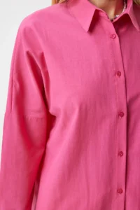 Happiness İstanbul Women's Dark Pink Oversized Long Basic Shirt - Image 4