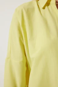 Happiness İstanbul Women's Light Yellow Oversized Long Basic Shirt - Image 6