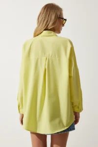 Happiness İstanbul Women's Light Yellow Oversized Long Basic Shirt - Image 7