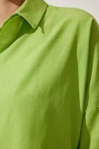 Happiness İstanbul Women's Pistachio Green Oversized Long Basic Shirt - Image 4