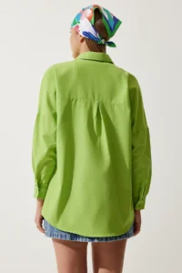 Happiness İstanbul Women's Pistachio Green Oversized Long Basic Shirt - Image 5