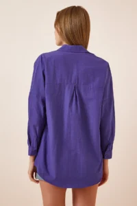 Happiness İstanbul Women Purple Oversized LONG Basic Shirt - Image 4