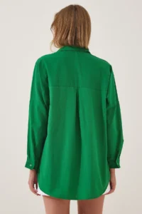 Happiness İstanbul Women's Vibrant Green Oversized Long Basic Shirt - Image 3