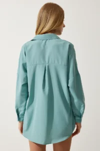 Happiness İstanbul Women's Aqua Green Oversized Long Basic Shirt - Image 6