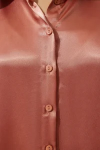 Happiness İstanbul Women's Dusty Rose Lightly Draped Satin Surface Shirt - Image 5