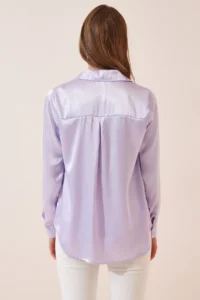 Happiness İstanbul Women's Lilac Lightly Flowing Satin Surface Shirt - Image 3