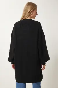 Happiness İstanbul Women's Black Balloon Sleeve Oversize Knitwear Cardigan - Image 6