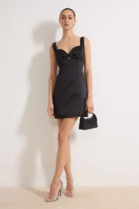 TRENDYOLMİLLA Black Satin Bow Detailed Mini Dress