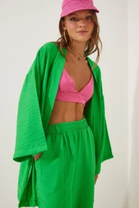 Happiness İstanbul Women Green Kimono Pants Set - Image 3