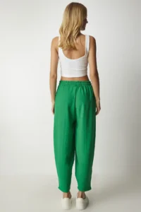 Happiness İstanbul Women's Green Linen Shirt and Shalwar Trousers Set - Image 10